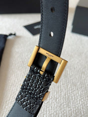 YSL 25S BELT 30 MM IN BLACK CALFSKIN SNAKE-EMBOSSED 571011