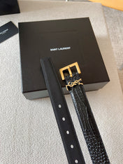 YSL 25S BELT 30 MM IN BLACK CALFSKIN SNAKE-EMBOSSED 571011