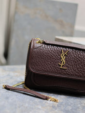 Niki mini crinkled shoulder 22 in Chestnut Brown Lamskin Gold Hardware