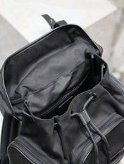 CITY MULTI-POCKET BACKPACK 42 IN BLACK NYLON AND SMOOTH CALFSKIN