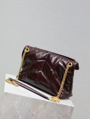 YSL 25S LOULOU PUFFER MEDIUM 29 IN DARK BURGUNDY CALFSKIN