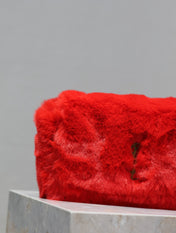 KATE SMALL BAG 22 IN SCARLET RED RABBIT FUR GOLD CHAIN
