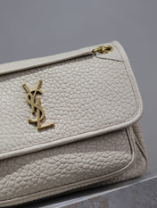 NIKI MEDIUM 28 IN WHITE ELEPHANT PATTERN LAMBSKIN GOLD LOGO
