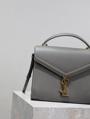 CASSANDRA TOP HANDLE BAG 24 IN GRAY CALFSKIN GOLD HARDWARE