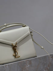 CASSANDRA MINI TOP HANDLE BAG 20 IN WHITE CALFSKIN GOLD HARDWARE