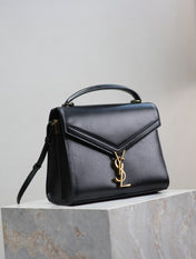 CASSANDRA TOP HANDLE BAG 24 IN BLACK SMOOTH LAMBSKIN GOLD HARDWARE