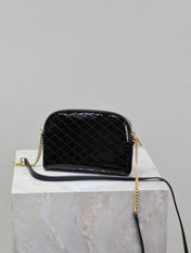 GABY ZIPPED POUCH 19 IN BLACK GLOSSY LAMBSKIN GOLD HARDWARE