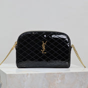 GABY ZIPPED POUCH 19 IN BLACK GLOSSY LAMBSKIN GOLD HARDWARE