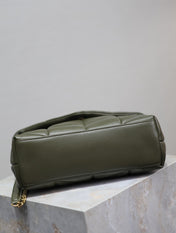 YSL 25S LOULOU PUFFER MM 29 IN DARK OLIVE CALFSKIN GOLD HARDWRE