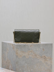 YSL 25S SAINT LAURENT GABY 19 IN DARK OLIVE QUILTED CALFSKIN GOLD HARDWARE