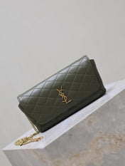 YSL 25S SAINT LAURENT GABY 19 IN DARK OLIVE QUILTED CALFSKIN GOLD HARDWRE