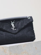 PUFFER SMALL 29 IN BLACK SUEDE SILVER HARDWARE