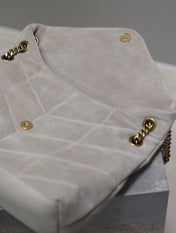YSL 25S LOULOU PUFFER GM 35 IN SMOKEY TAUPE SUEDE GOLD HARDWRE