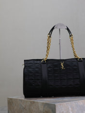 TRAVEL BAG 42 IN BLACK NYLON AND LEATHER TRIM GOLD HARDWARE