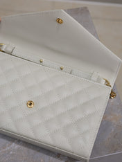 ENVELOPE CHAIN BAG 22 IN LIGHT GRAY LAMBSKIN GOLD HARDWARE