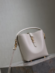 YSL 25S LE 37 MINI 15 IN DUSTY GRAY CALFSKIN GOLD HARDWARE
