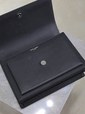 YSL 25S SUNSET MEDIUM 22 IN BLACK GRAINED CALFSKIN SILVER HARDWARE