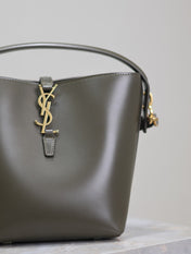 LE 37 SMALL BUCKET BAG 20 IN KHAKI GREEN CALFSKIN GOLD HARDWARE