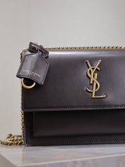 YSL 25S SUNSET BAG 22 IN COFEE BROWN CALFSKIN GOLD HARDWRE