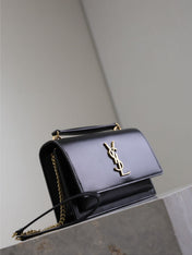 SUNSET SMALL BAG 19 IN BLACK CALFSKIN COPPER HARDWARE