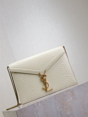 CASSANDRA CHAIN BAG 22 IN WHITE CROCODILE PATTERN CALFSKIN GOLD HARDWARE