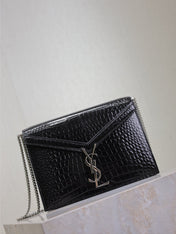 CASSANDRA CHAIN BAG 22 IN BLACK CROCODILE PATTERN CALFSKIN SILVER HARDWARE