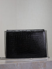 CASSANDRA CHAIN BAG 22 IN BLACK CROCODILE PATTERN CALFSKIN SILVER HARDWARE