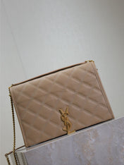 BECKY 25 IN MEDIUM BROWN QUILTED LAMBSKIN GOLD HARDWARE