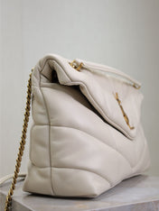 YSL 25S LOULOU PUFFER GM 35 IN BLANC VINTAGE CALFSKIN GOLD HARDWARE