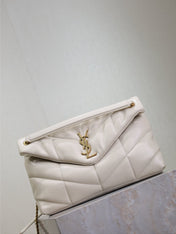 YSL 25S LOULOU PUFFER GM 35 IN BLANC VINTAGE CALFSKIN GOLD HARDWRE