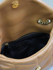 YSL 25S LOULOU PUFFER MINI 23 IN CARAMEL CALFSKIN GOLD HARDWARE