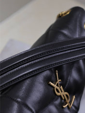 YSL 25S LOULOU PUFFER MM 29 IN BLACK CALFSKIN GOLD HARDWARE