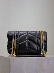 YSL 25S LOULOU PUFFER MINI 23 IN BLACK CALFSKIN GOLD HARDWARE