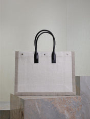 YSL 25S RIVE GAUCHE TOTE BAG 48 IN DUSTY GRAY CANVAS