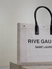 YSL 25S RIVE GAUCHE TOTE BAG 48 IN DUSTY GRAY CANVAS