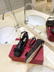 VALENTINO 26S BALLET FLATS IN BLACK CRYSTAL-EMBELLISHED MESH