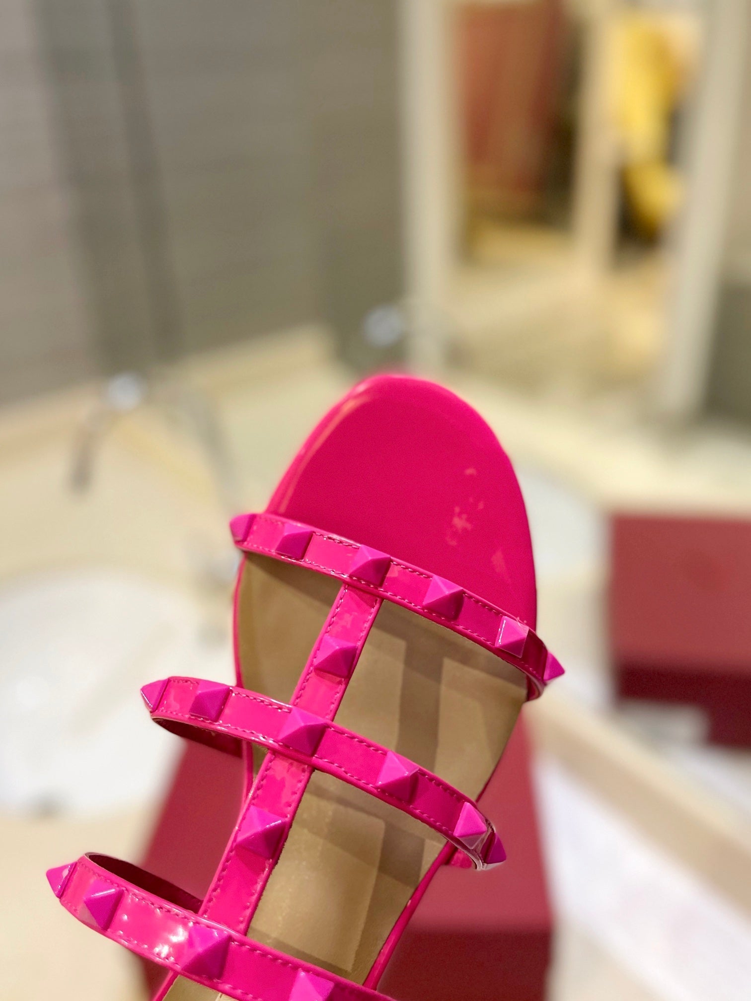 VALENTINO 26S ROCKSTUD CAGED SANDALS IN PINK CALFSKIN