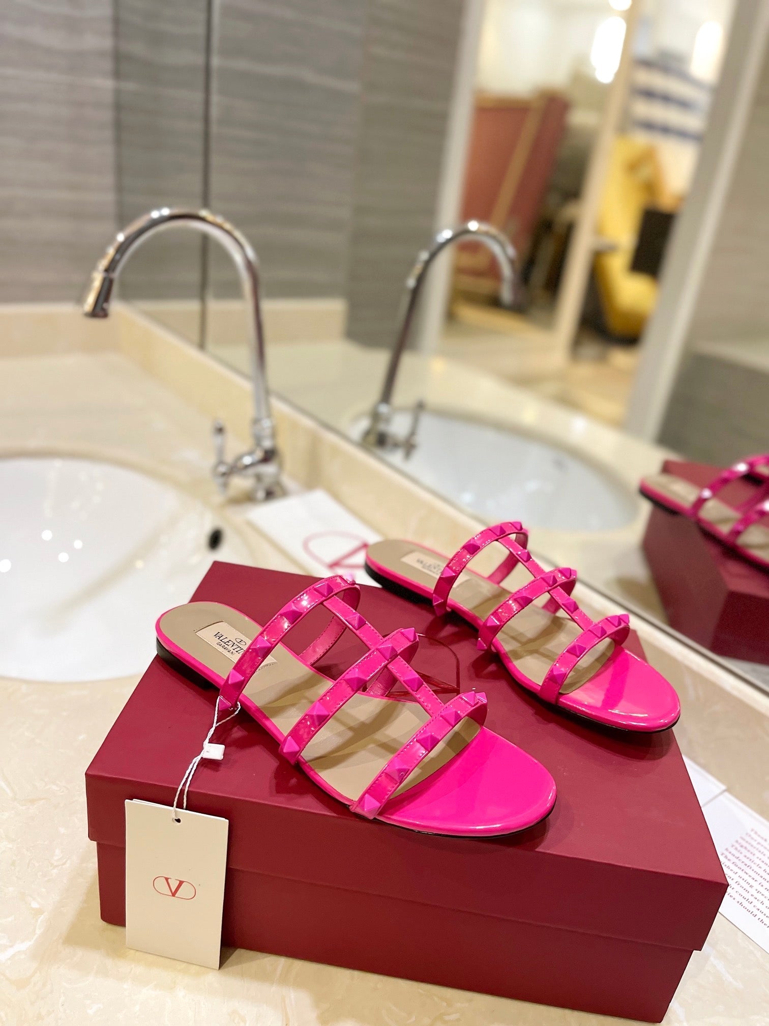 VALENTINO 26S ROCKSTUD CAGED SANDALS IN PINK CALFSKIN