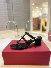 VALENTINO 26S ROCKSTUD CAGED HEELED SANDALS 60 MM IN BLACK SMOOTH CALFSKIN