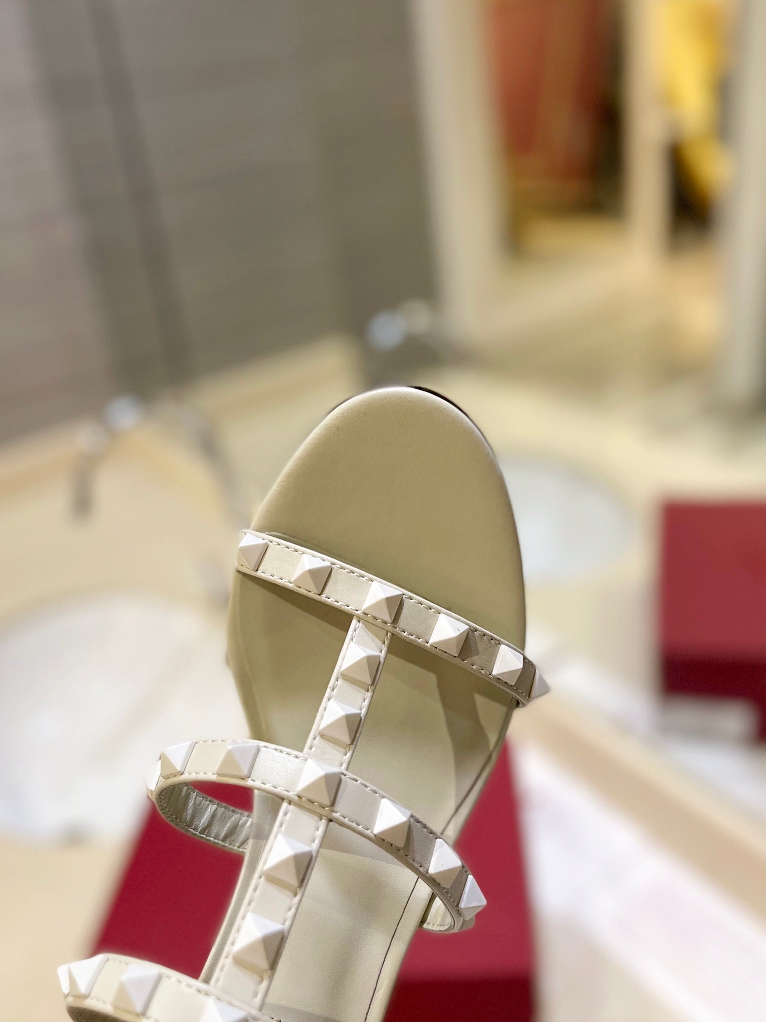 VALENTINO 26S ROCKSTUD CAGED HEELED SANDALS 60 MM IN CREAM WHITE CALFSKIN