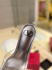 HIGH MULE 60MM IN SILVER SHEEPSKIN AND TRANSPARENT PVC