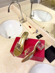 HIGH MULE 60MM IN GOLD SHEEPSKIN AND TRANSPARENT PVC