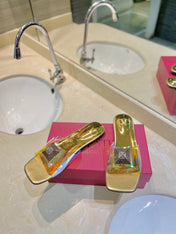 VALENTINO 26S FLAT SLIDES IN GOLD LAMBSKIN WITH CRYSTAL STYLE 3