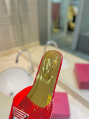 VALENTINO 26S FLAT SLIDES IN RED MIX GOLD LAMBSKIN WITH CRYSTAL