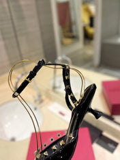 ROCKSTUD SLINGBACK IN BLACK CALFSKIN 50MM