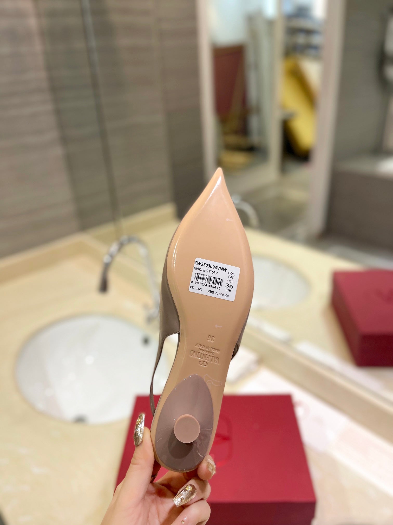 VALENTINO 26S POINTED TOE FLAT SLINGBACKS IN BEIGE CALFSKIN