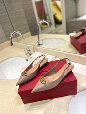 VALENTINO 26S POINTED TOE FLAT SLINGBACKS IN BEIGE CALFSKIN