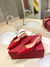 VALENTINO 26S POINTED TOE FLAT SLINGBACKS IN RED CALFSKIN