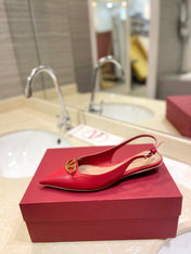 VALENTINO 26S POINTED TOE FLAT SLINGBACKS IN RED CALFSKIN