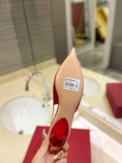 VALENTINO 26S POINTED TOE FLAT SLINGBACKS IN RED CALFSKIN